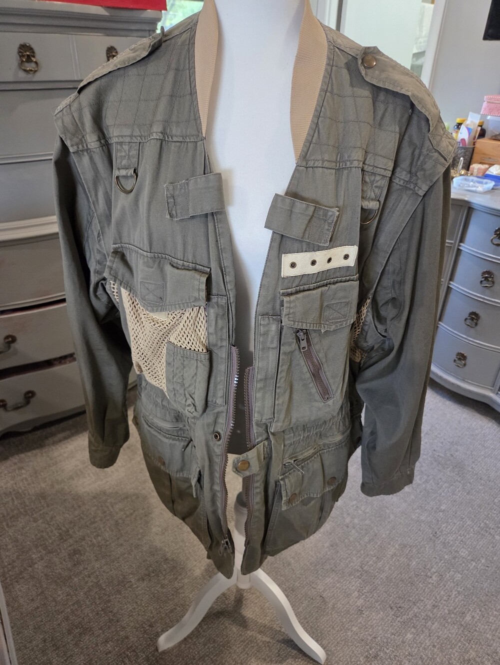 Men's Military Field Jacket with Mesh Panels - Olive